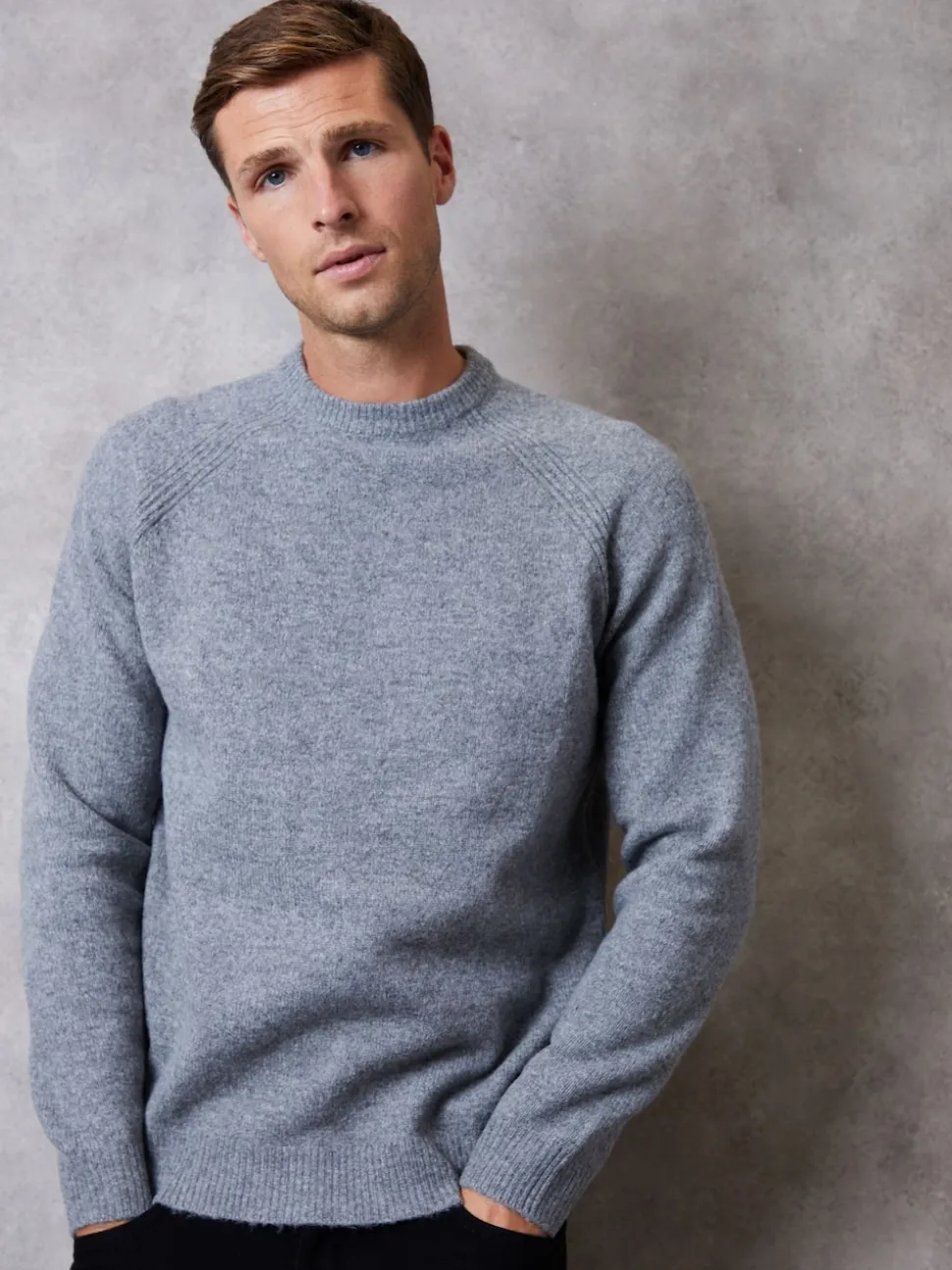 Threadbare Grey Raglan Rib Knitted Crew Neck Jumper