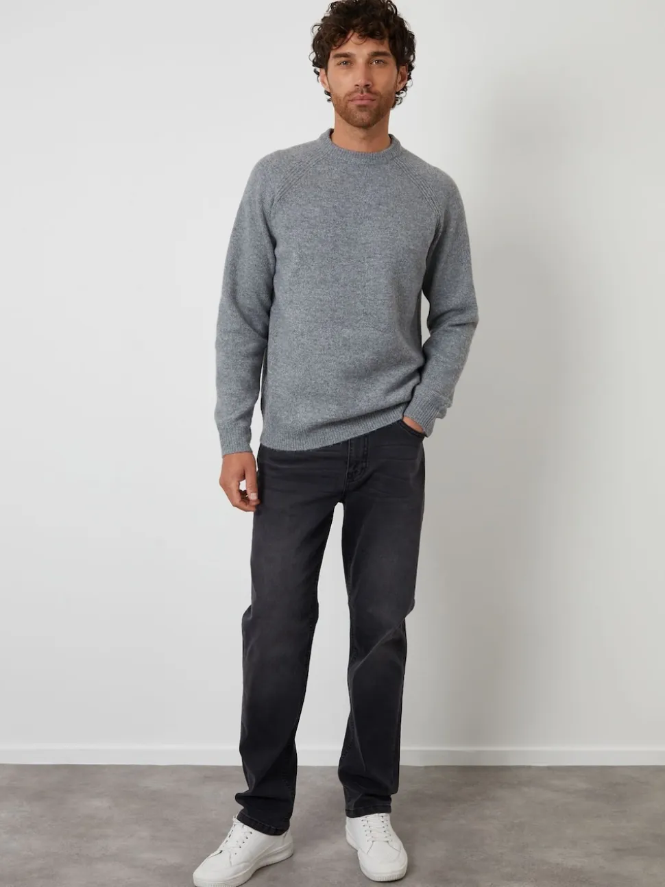 Threadbare Grey Raglan Rib Knitted Crew Neck Jumper