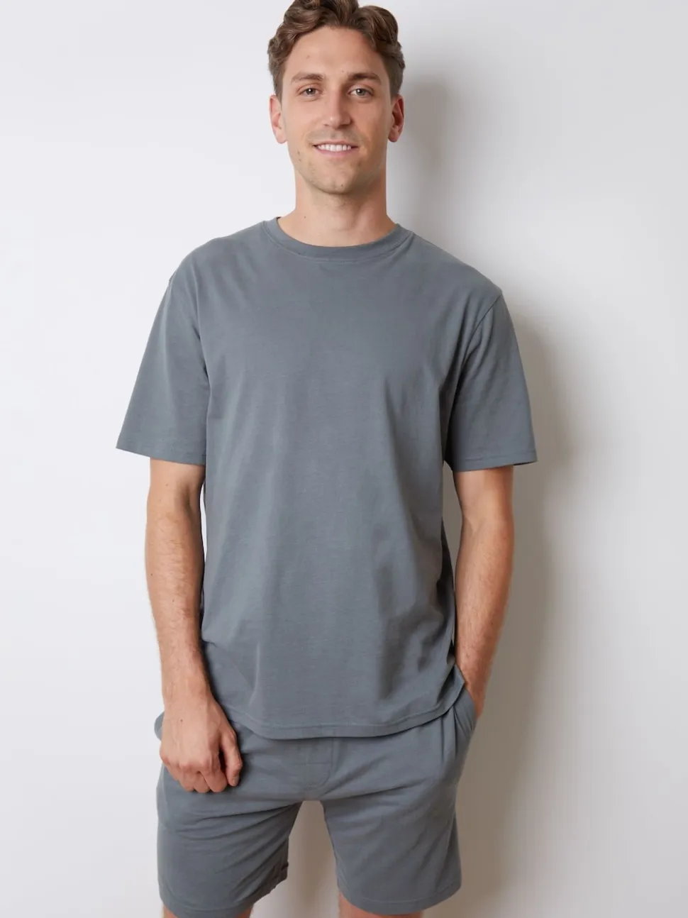 Threadbare Grey Relaxed Fit Peached Cotton Shortie Lounge Set