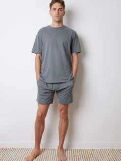 Threadbare Grey Relaxed Fit Peached Cotton Shortie Lounge Set