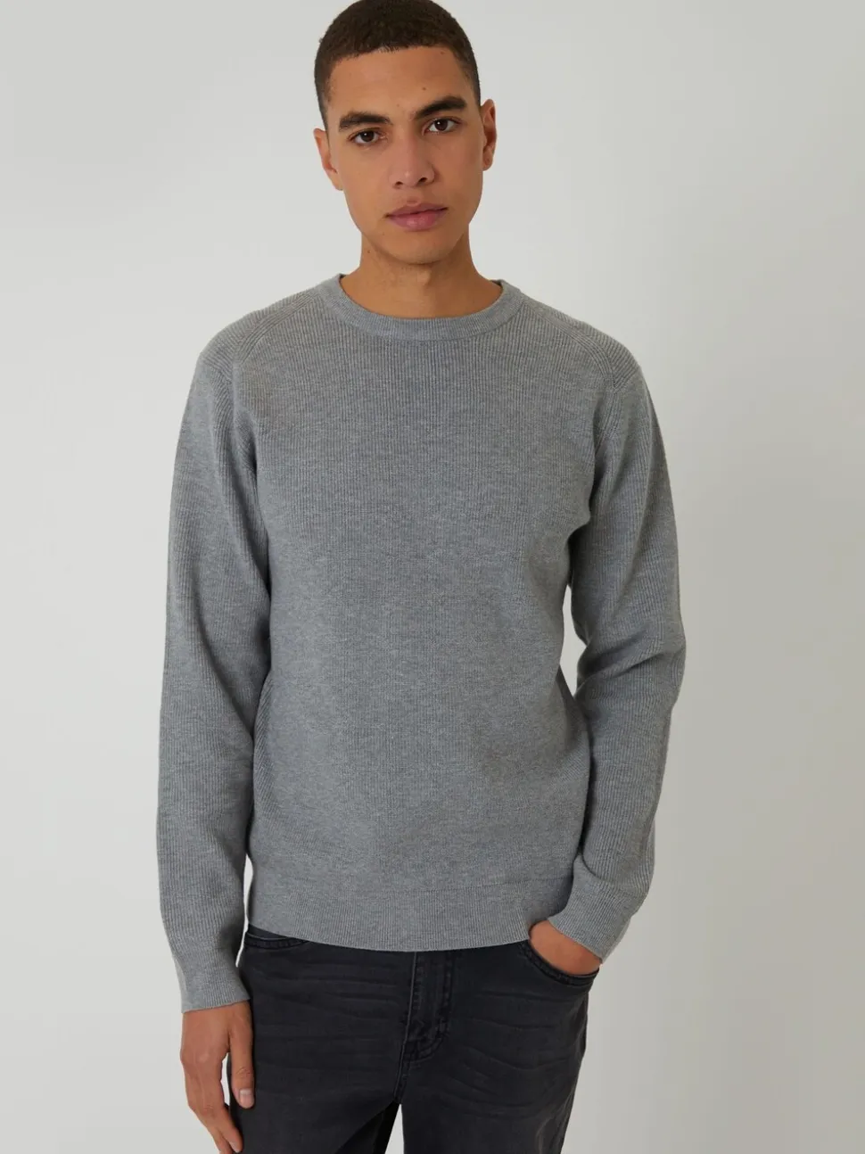 Threadbare Grey Rib Knit Crew Neck Jumper