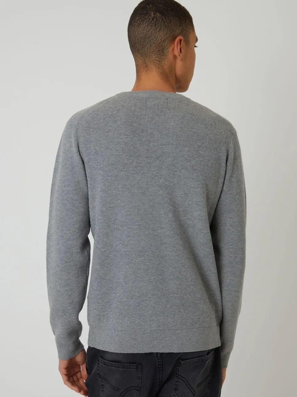 Threadbare Grey Rib Knit Crew Neck Jumper