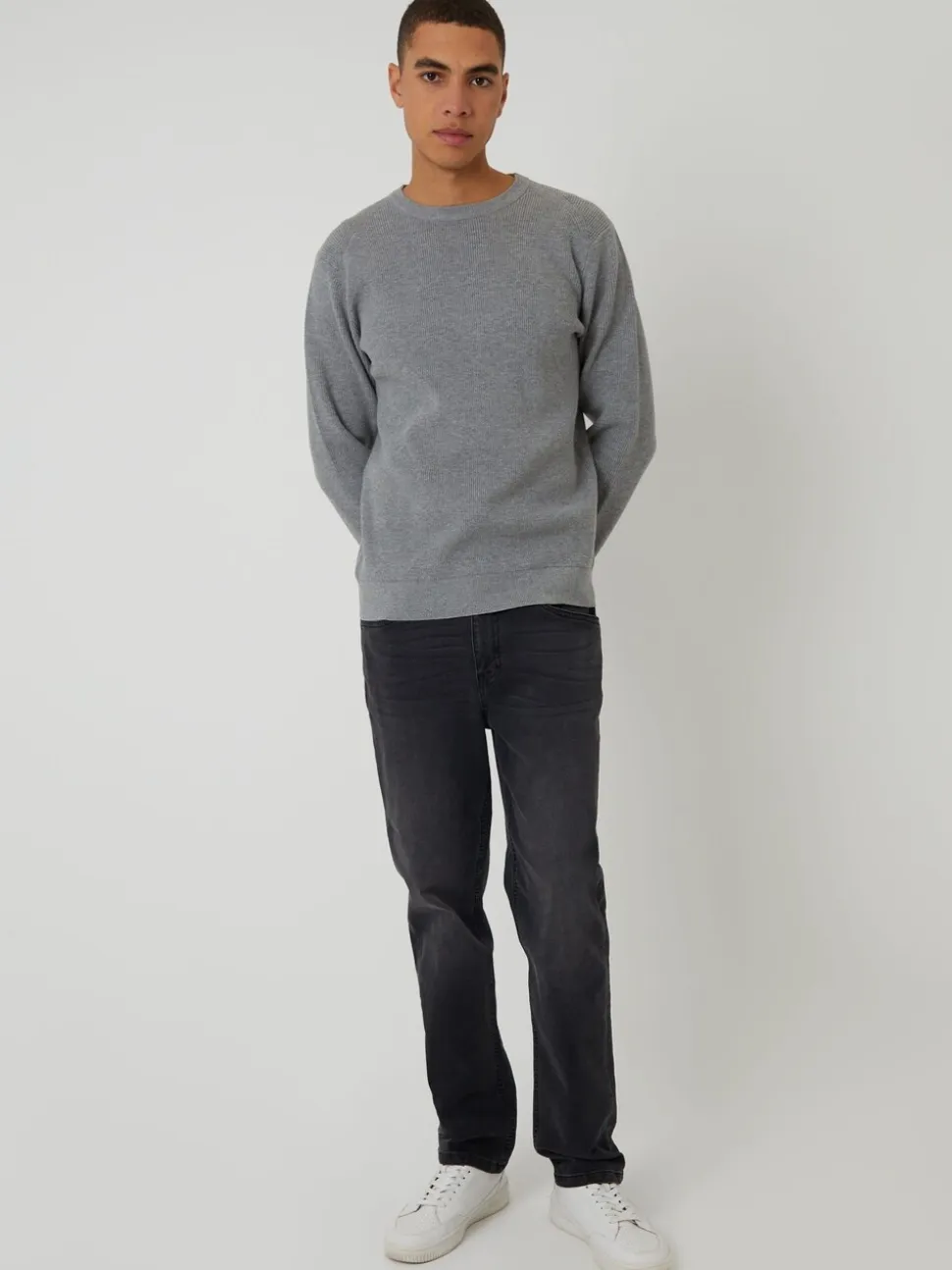 Threadbare Grey Rib Knit Crew Neck Jumper