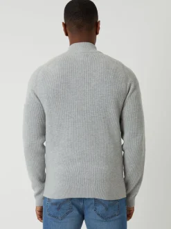 Threadbare Grey Rib Panel Quarter Zip Knitted Jumper