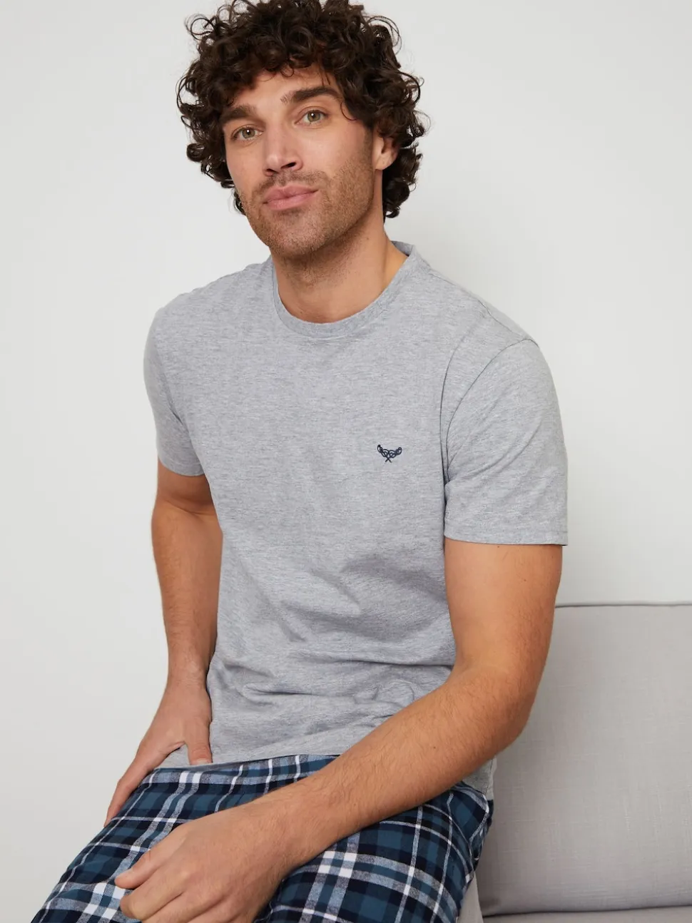 Threadbare Grey Short Sleeve T-Shirt & Check Trousers Pyjamas Set 2 Pack
