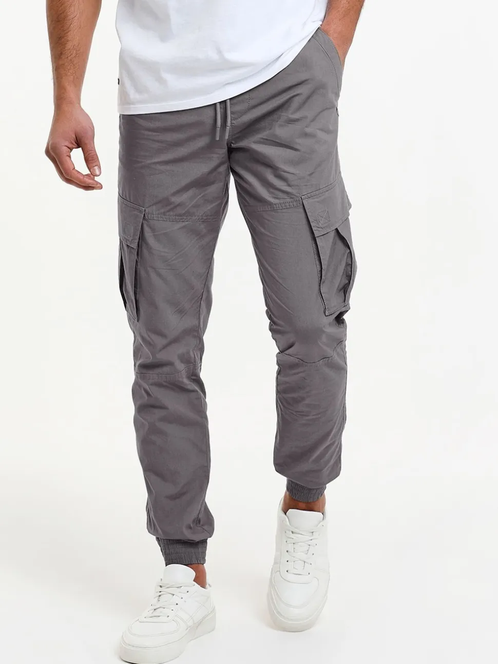 Threadbare Grey Slim Fit Cuffed Cargo 100% Cotton Trousers