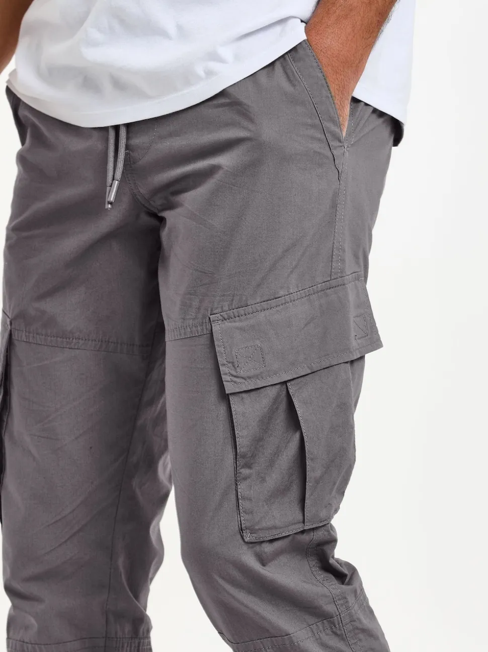 Threadbare Grey Slim Fit Cuffed Cargo 100% Cotton Trousers