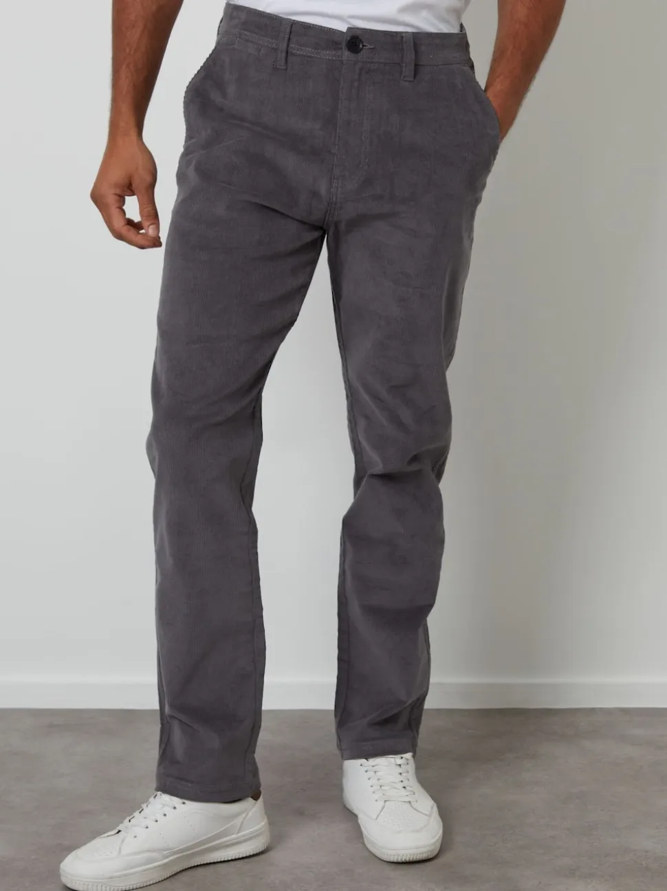Threadbare Grey Straight Leg Stretch Corduroy Trousers
