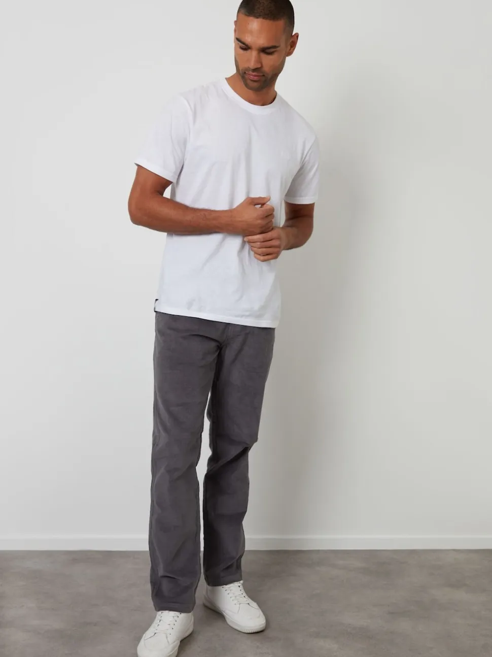 Threadbare Grey Straight Leg Stretch Corduroy Trousers