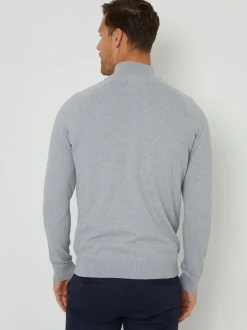 Threadbare Grey Textured Knit Quarter Zip Jumper