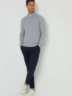 Threadbare Grey Textured Knit Quarter Zip Jumper