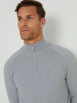 Threadbare Grey Textured Knit Quarter Zip Jumper