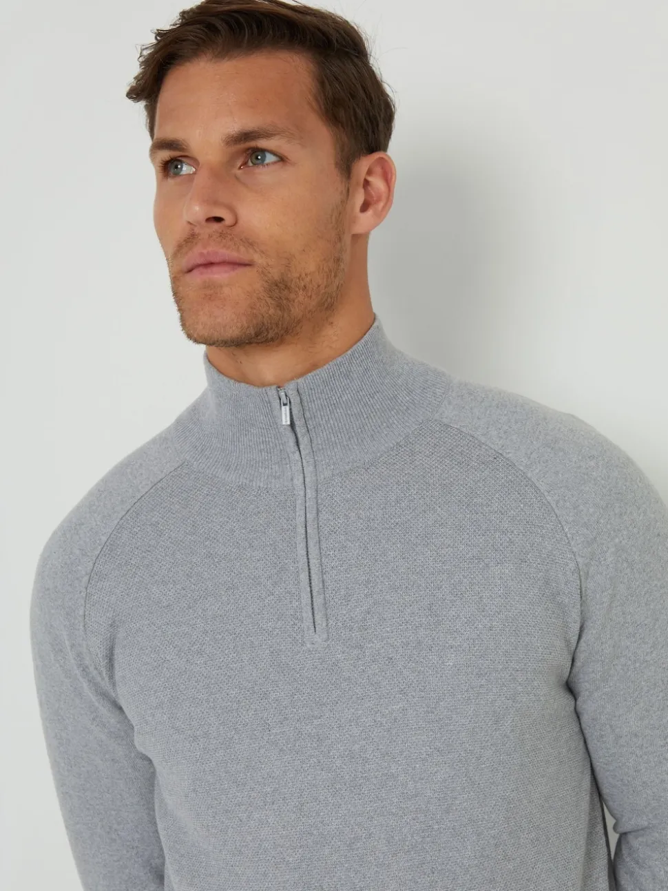 Threadbare Grey Textured Knit Quarter Zip Jumper