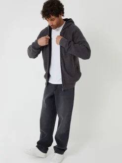 Threadbare Grey Zip-Up Knitted Hoodie with Microfleece Lining