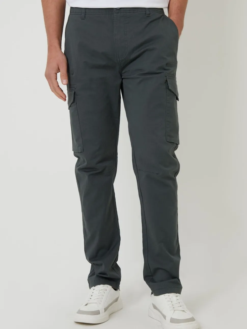 Threadbare Khaki Cotton Cargo Trousers With Stretch