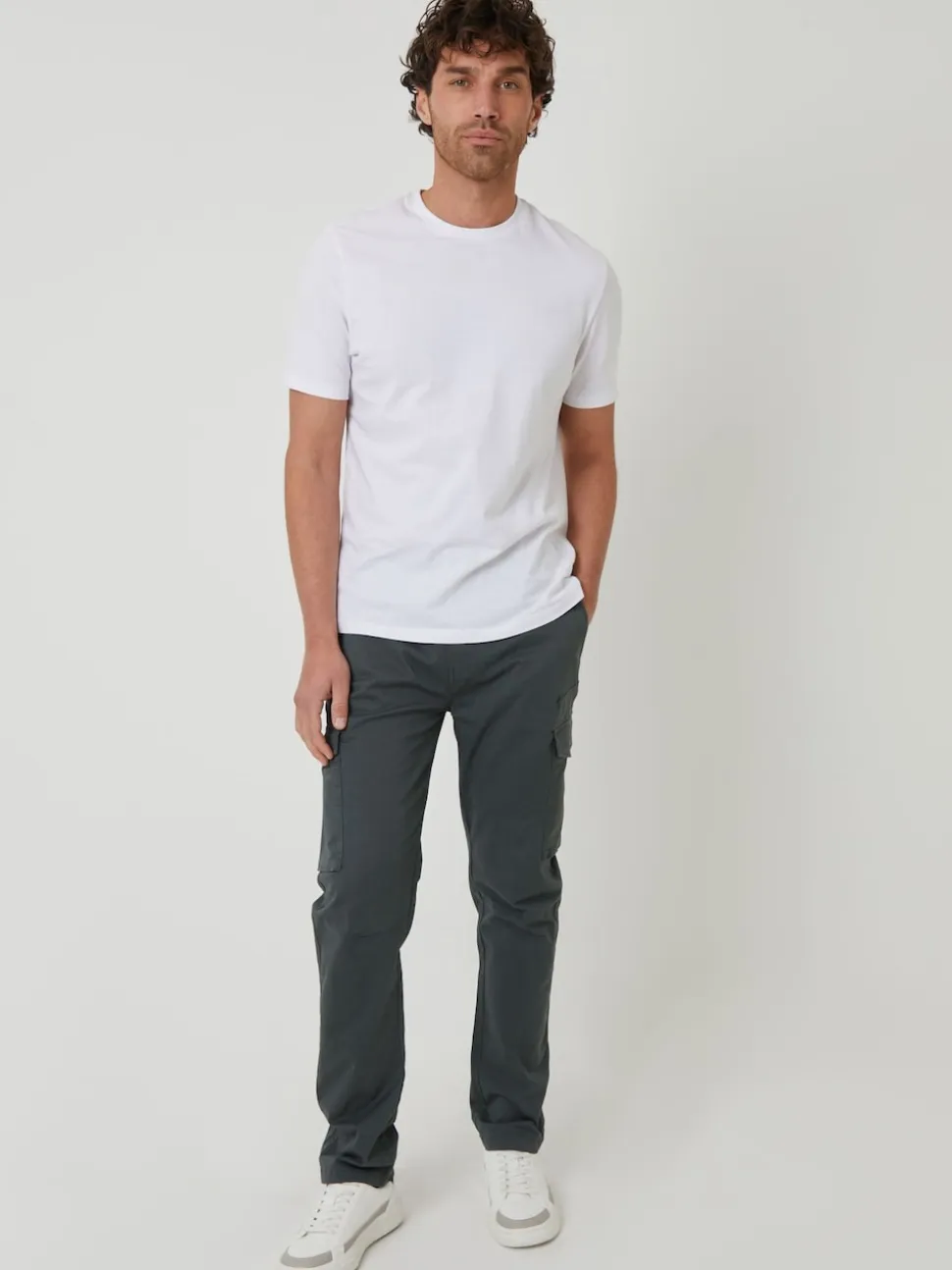 Threadbare Khaki Cotton Cargo Trousers With Stretch