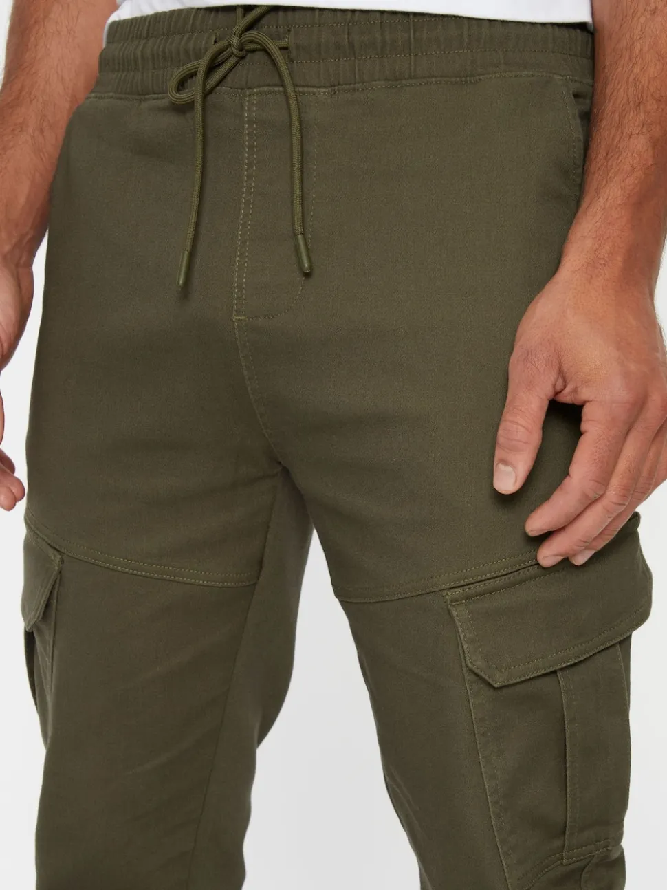 Threadbare khaki Green Cotton Blend Cuffed Cargo Pocket Trousers