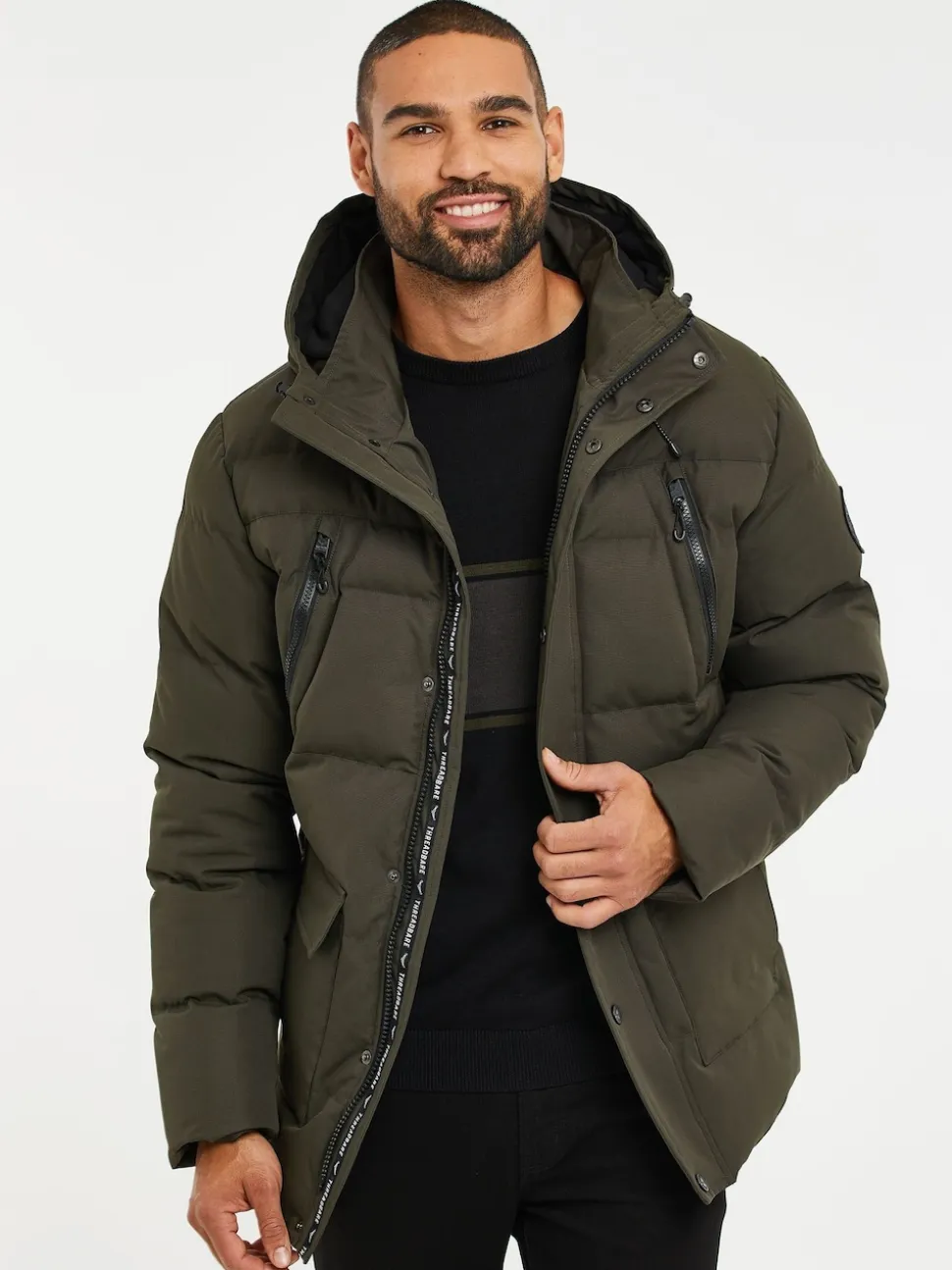 Threadbare Khaki Green Hooded Showerproof Puffer Coat