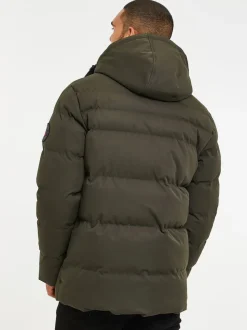 Threadbare Khaki Green Hooded Showerproof Puffer Coat