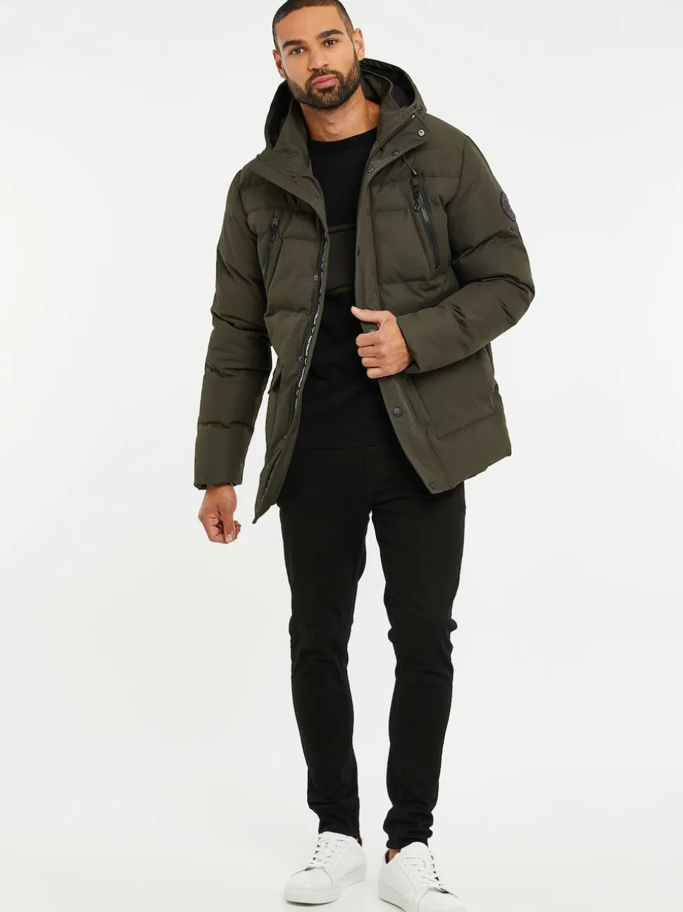 Threadbare Khaki Green Hooded Showerproof Puffer Coat