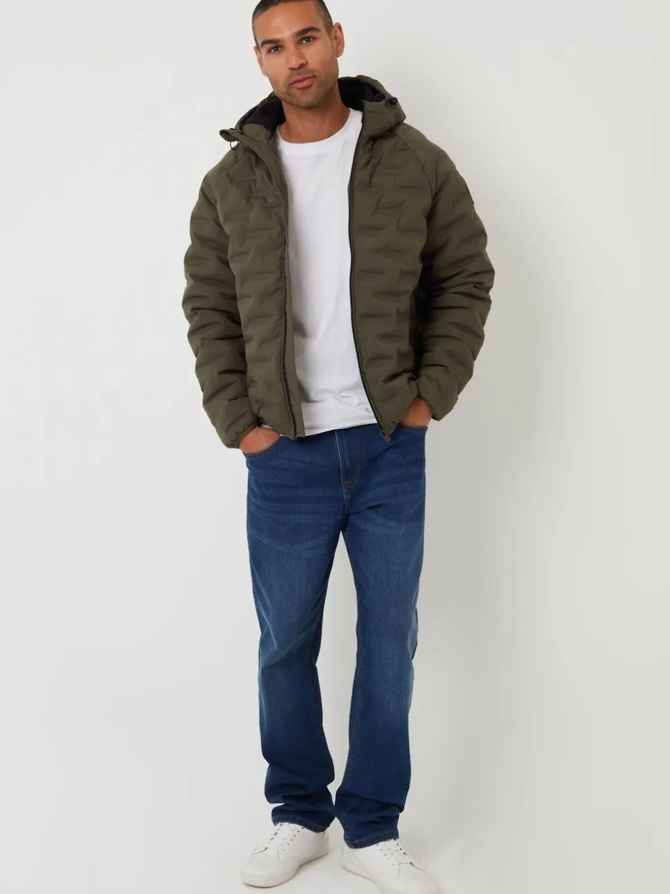 Threadbare Khaki Hooded Quilted Jacket