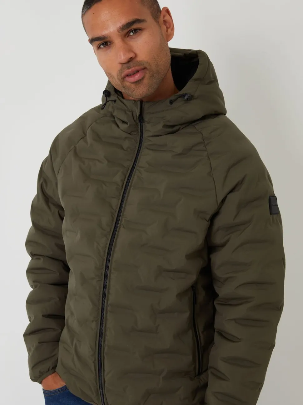 Threadbare Khaki Hooded Quilted Jacket