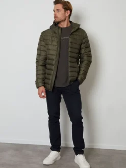 Threadbare Khaki Matte Finish Padded Showerproof Hooded Jacket
