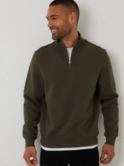 Threadbare Khaki Mock T-Shirt Quarter Zip Sweatshirt