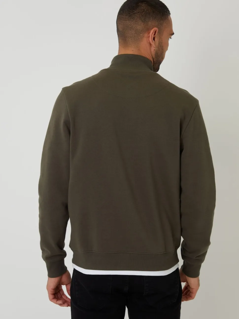 Threadbare Khaki Mock T-Shirt Quarter Zip Sweatshirt