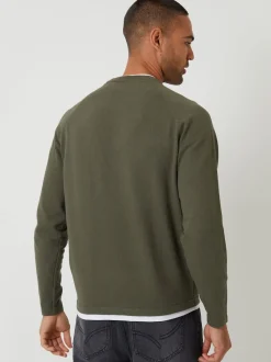 Threadbare Khaki Mock T-Shirt Textured Knit Crew Neck Jumper