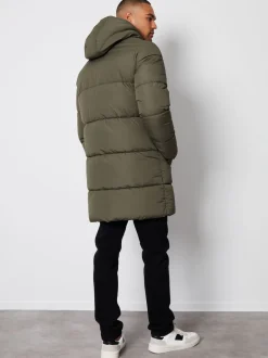 Threadbare Khaki Showerproof Hooded Longline Puffer Coat