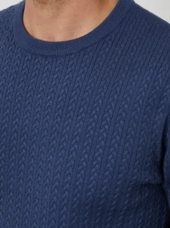 Threadbare Light Blue Cable Knit Rib Crew Neck Jumper