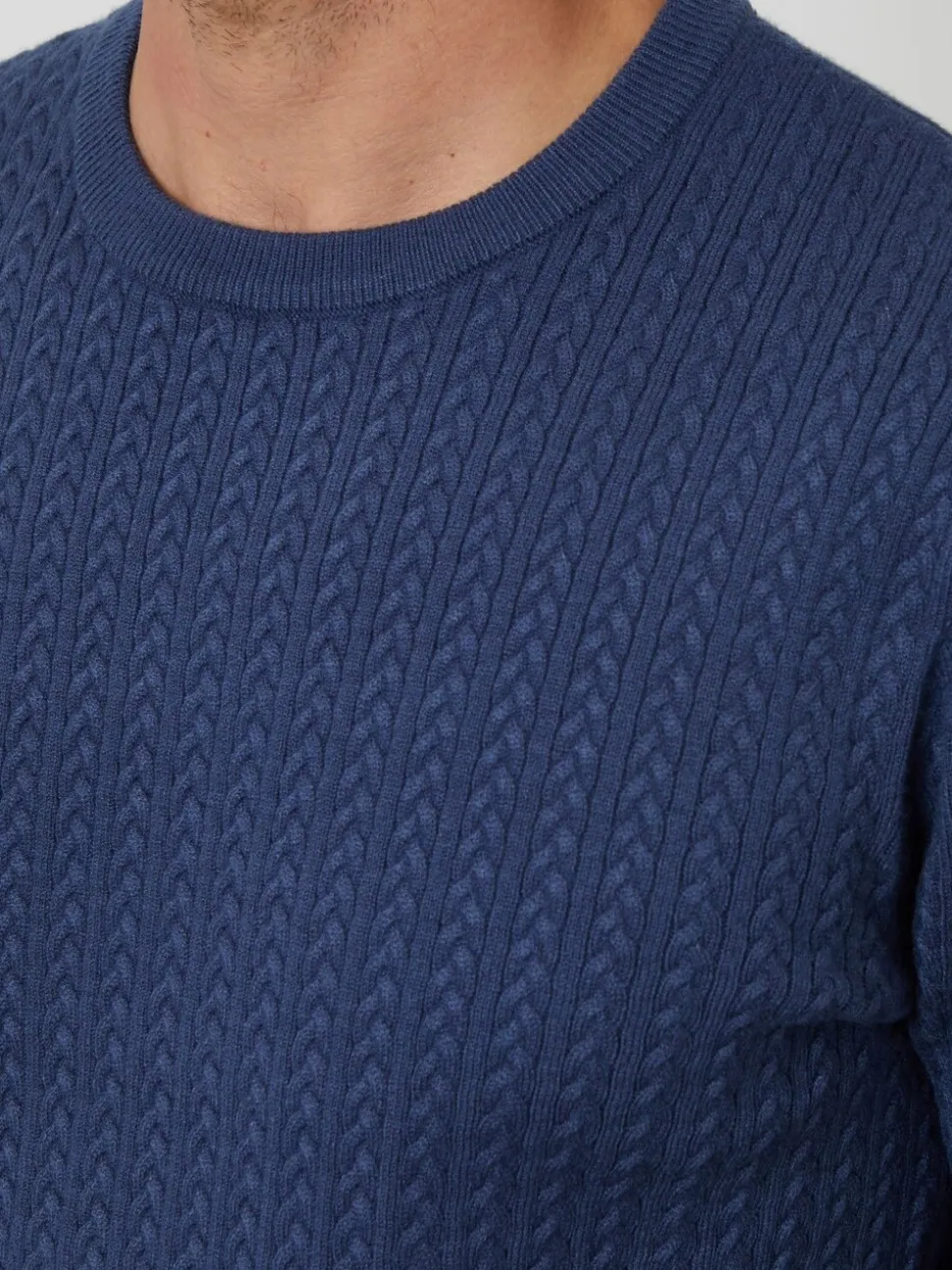 Threadbare Light Blue Cable Knit Rib Crew Neck Jumper
