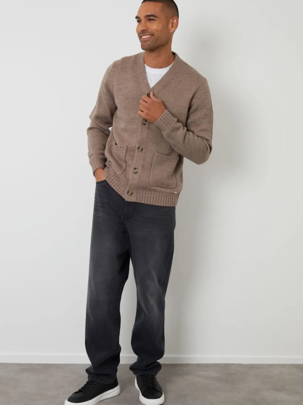 Threadbare Light Brown Knitted V-Neck Cardigan