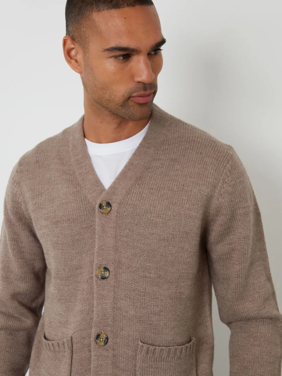 Threadbare Light Brown Knitted V-Neck Cardigan