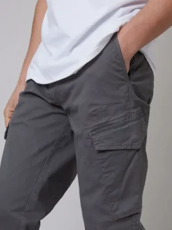 Threadbare Light Grey Cotton Cargo Trousers With Stretch