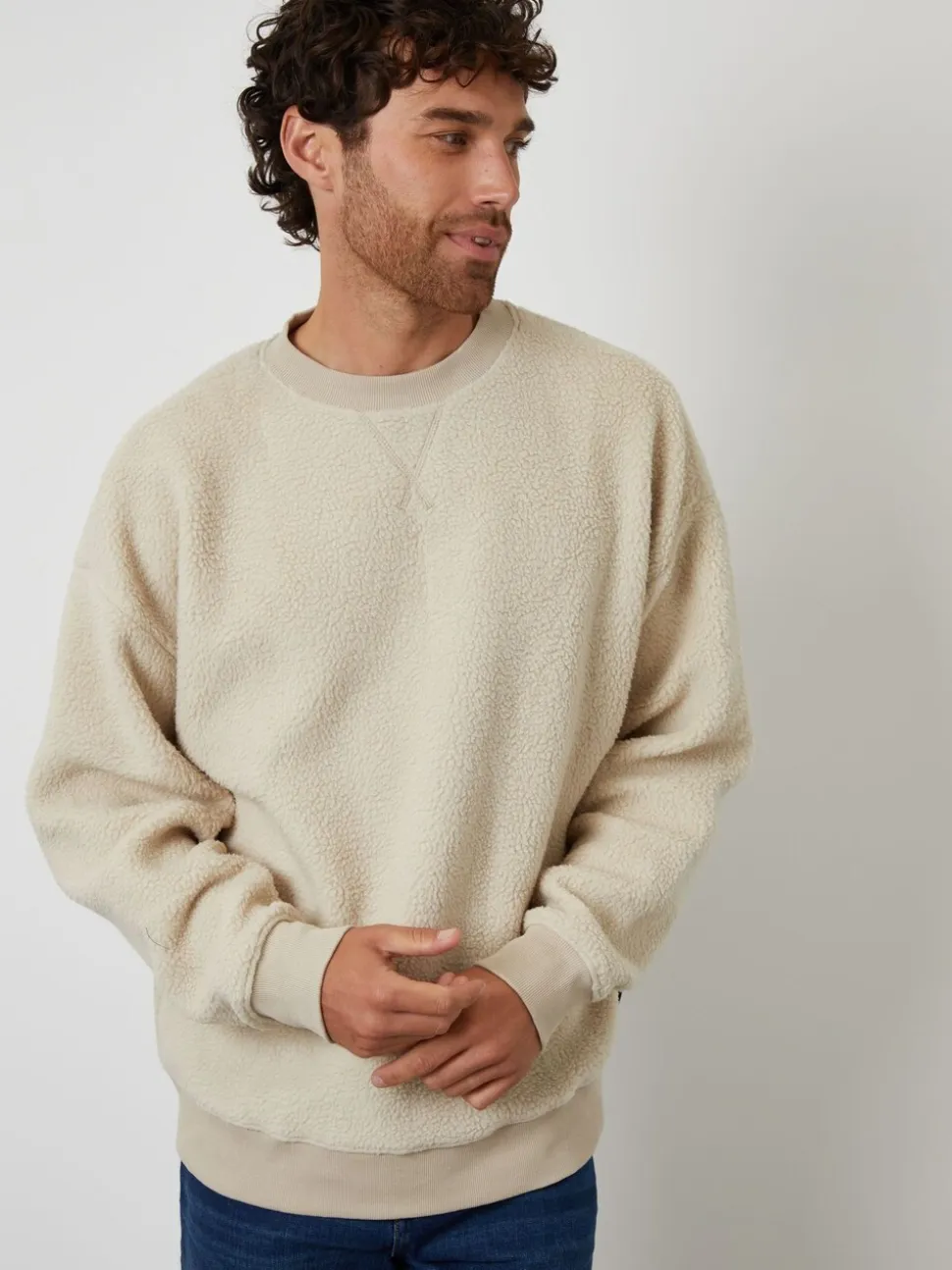 Threadbare Natural Crew Neck Relaxed Fit Borg Sweatshirt