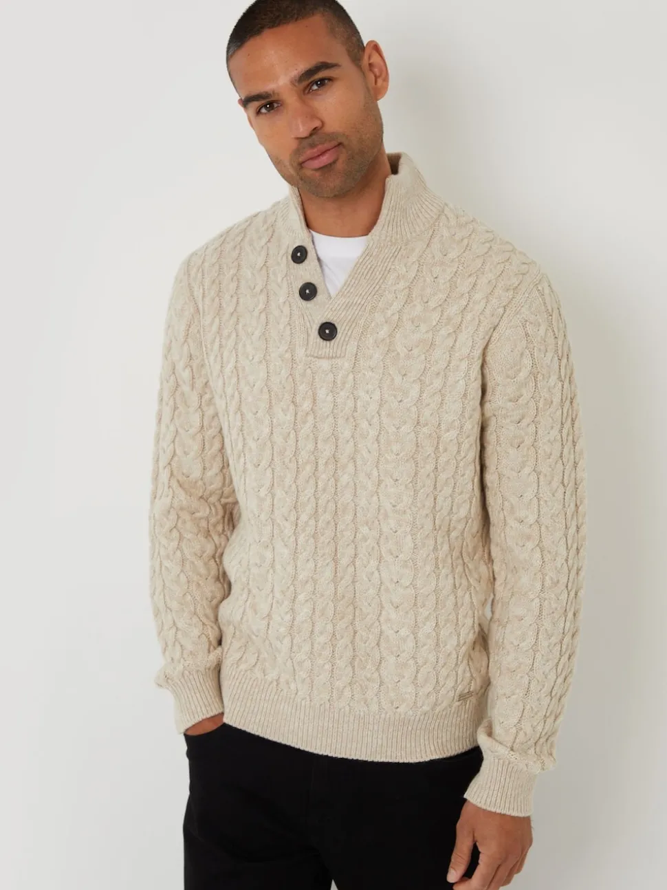 Threadbare Natural Funnel Neck Cable Knit Jumper