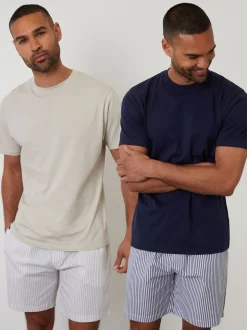 Threadbare Natural Stripe Short Sleeve Pyjamas Set 2 Pack