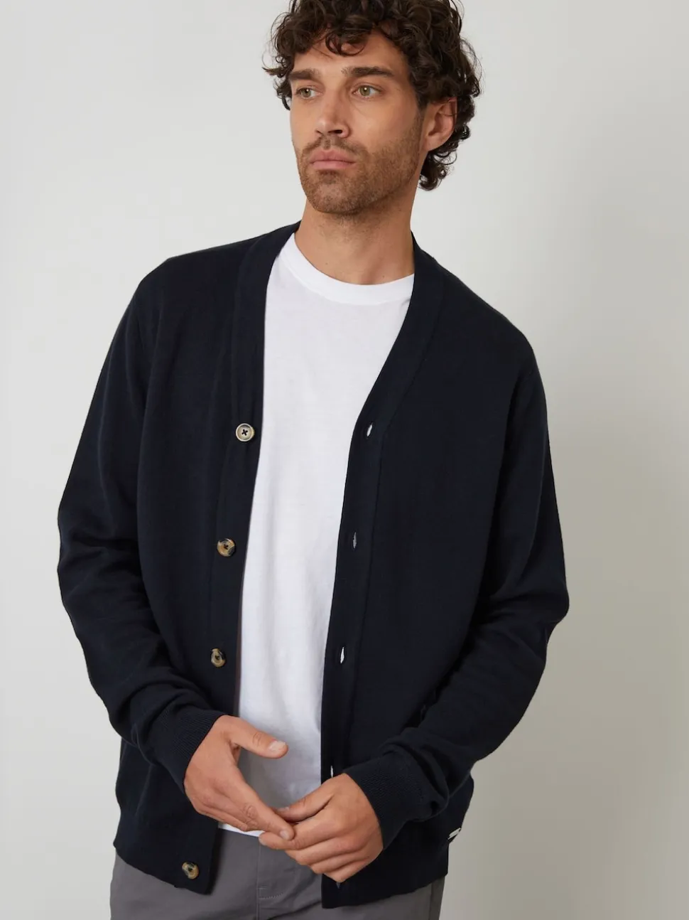Threadbare Navy Blue Cotton Blend Knitted Cardigan