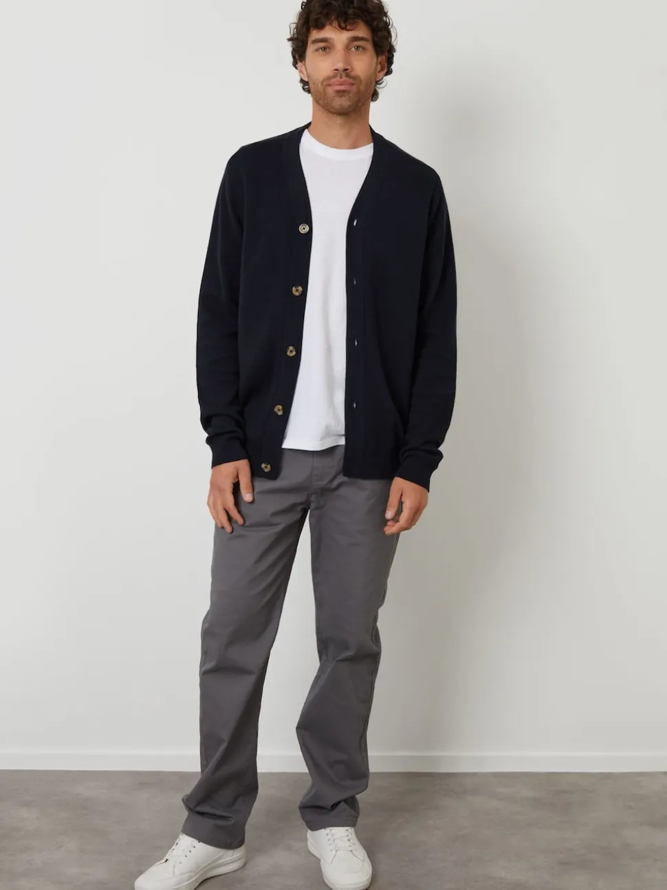 Threadbare Navy Blue Cotton Blend Knitted Cardigan