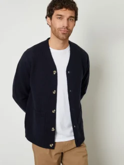 Threadbare Navy Blue Knitted V-Neck Cardigan