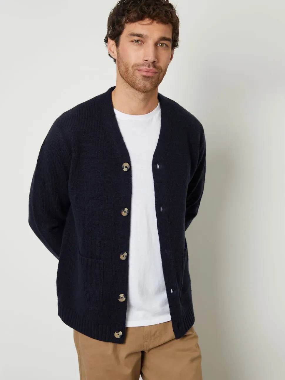 Threadbare Navy Blue Knitted V-Neck Cardigan
