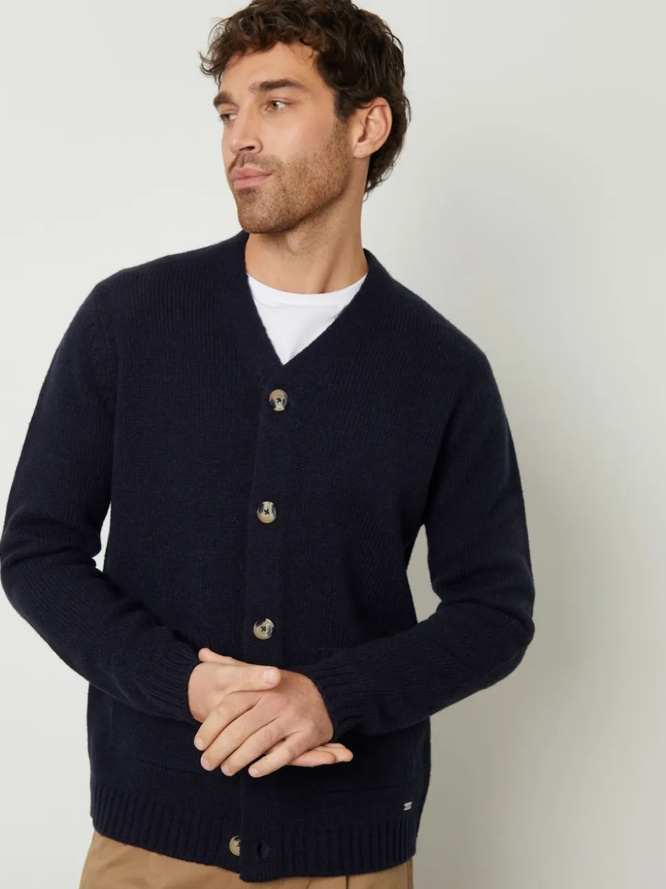 Threadbare Navy Blue Knitted V-Neck Cardigan