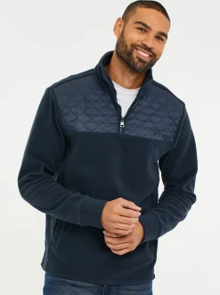 Threadbare Navy Blue Quarter Zip Quilted Fleece Sweatshirt