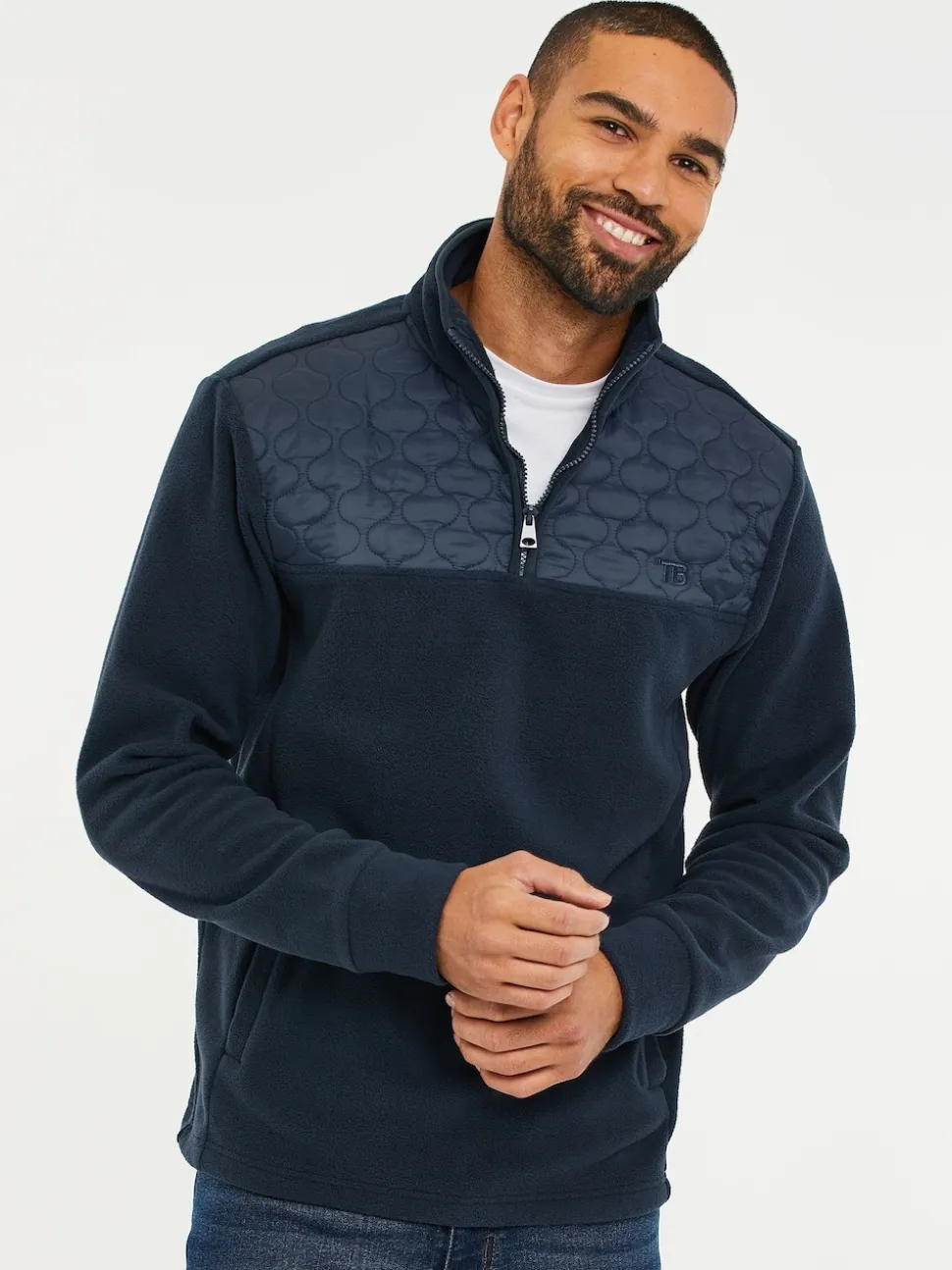 Threadbare Navy Blue Quarter Zip Quilted Fleece Sweatshirt
