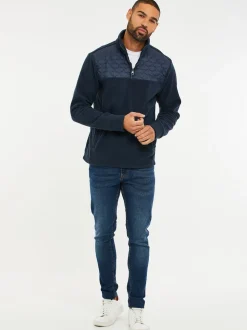 Threadbare Navy Blue Quarter Zip Quilted Fleece Sweatshirt