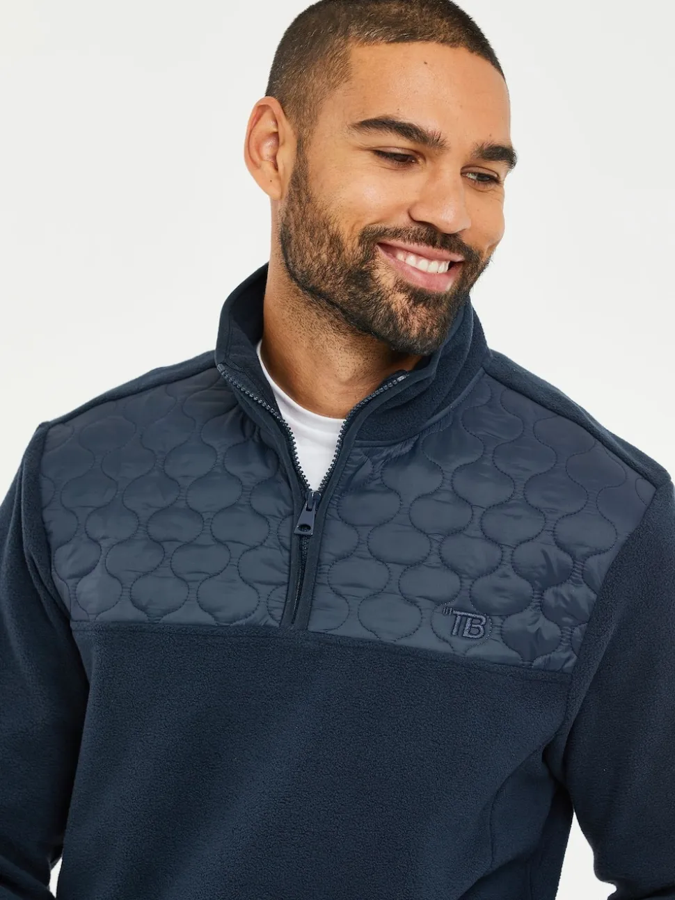 Threadbare Navy Blue Quarter Zip Quilted Fleece Sweatshirt