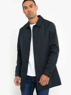 Threadbare Navy Blue Showerproof Longline Trench Coat