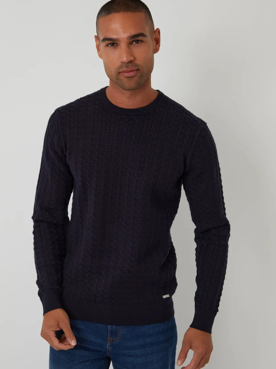 Threadbare Navy Cable Knit Crew Neck Jumper